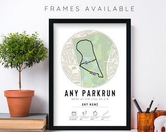 Benutzerdefinierte Parkrun Print & Rahmen Geschenk für Läufer | Finishers Map Park Run Runner Athlet Strava Jede Route Für Sie Him Mum Laufende Verfolgte 5k 5km