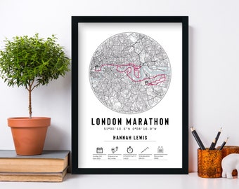 Impression de carte et cadre personnalisé du marathon de Londres | Cadeau de célébration de la course à pied | Coureur Athlète 2023 2022 2024