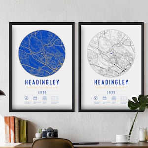 Láminas y marcos minimalistas del estadio Headingley de los Leeds Rhinos / Decoración de regalo para papá, abuelo, hermano o tío de la Liga de Rugby / Azul y amarillo