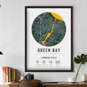 Cartes minimalistes Green Bay Packers Lambeau Field | Le pack Bays Football vert or cadeau papa frère fils oncle sports art souvenirs