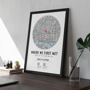 Impression de carte personnalisée n'importe quel endroit Impression du jour et cadre cadeau Lieu où nous nous sommes rencontrés pour la première fois Où tout a commencé Petite amie Anniversaire Épouse Mari