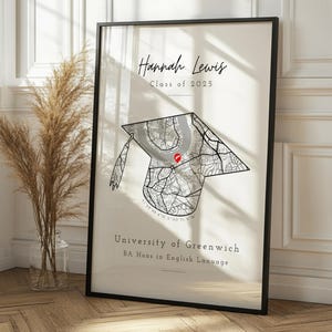Regalo di laurea Stampa mappa personalizzata e cornice / Laurea universitaria Laurea Luogo del college Per lui Per lei Regalo di scuola superiore Campus