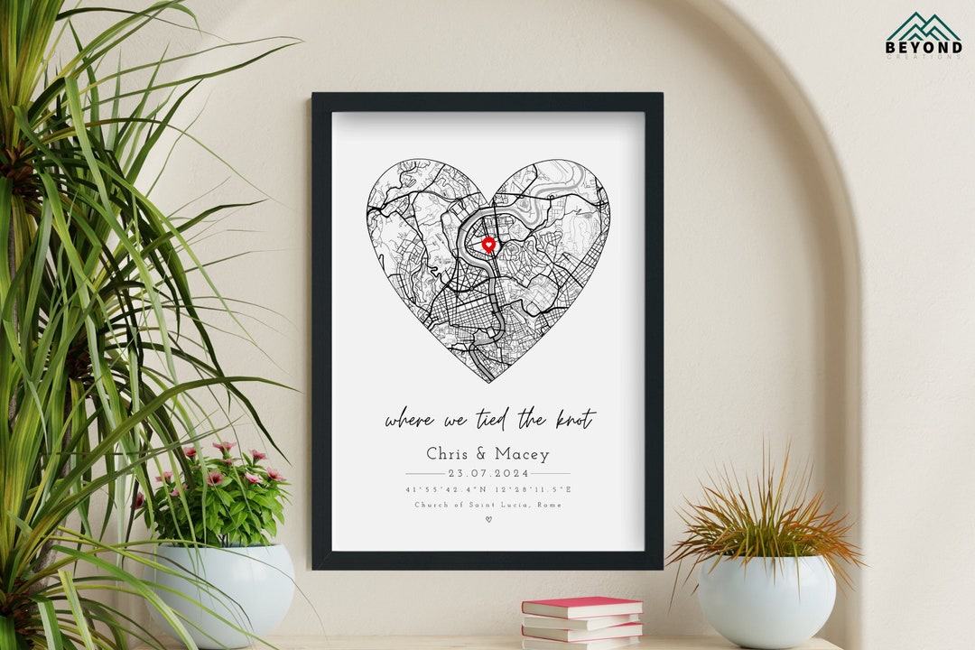 Personalised Wedding Print & Frame Gift Anniversary Engagement First Date Couple Heart
