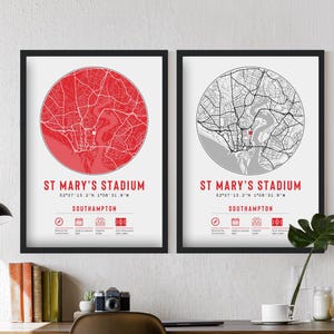 Southampton F.C. St Mary&#39;s Stadium Minimalist Map Prints | The Saints FC Gift Decor Picture Dad Granddad Uncle Brother Football