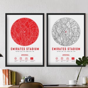 Impressions et cadres de carte minimalistes de l'Emirates Stadium d'Arsenal | Les artilleurs offrent un cadeau papa grand-père oncle frère pour lui son fan de football FC
