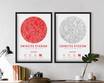 Arsenal Emirates Stadium Minimalist Map Prints & Frames | Gunners Gift Dad Granddad Uncle Brother For Him Her Football Fan FC
