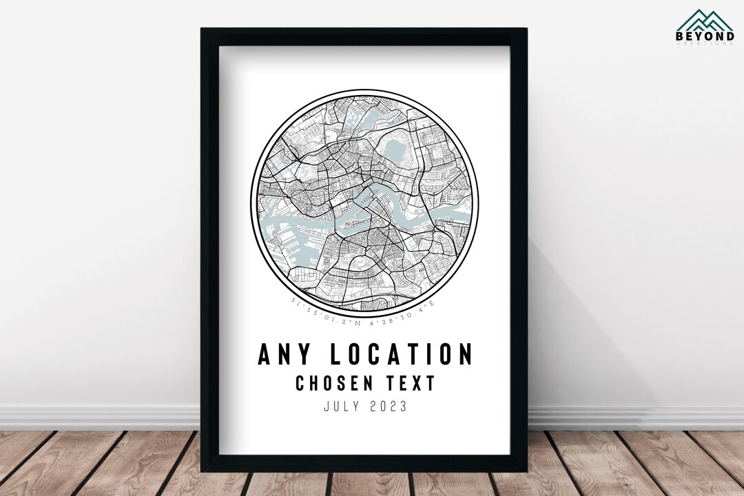 Custom Map Any Location Print & Frames | Personalised Gift Him Her City ...