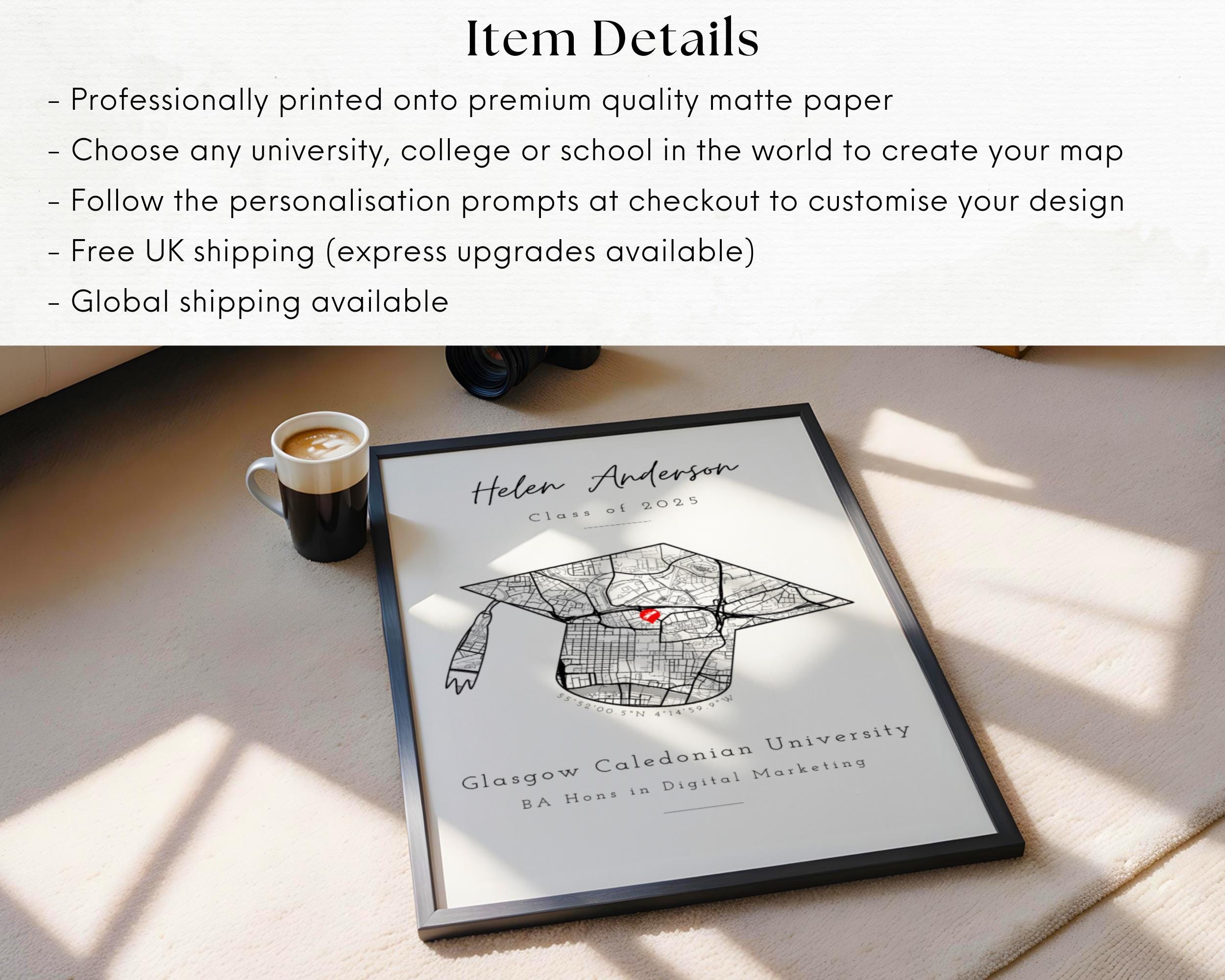 Personalised Graduation Map Gift | Print & Frame | University Degree ...