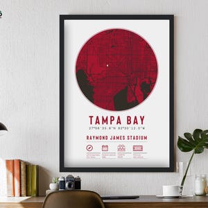 Tampa Bay Buccaneers Raymond James Stadium Mapa Impressão Presente emoldurado exclusivo | Para ele Pai Irmão Avô Tio Decoração de pôster de futebol americano