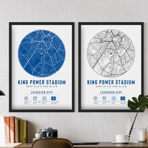 Leicester City King Power Stadium Minimalista Mapa Impressões e Molduras | Futebol Decoração Presente Pai Avô Tio Irmão Filho Para Ele Ela
