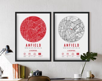 Stampe e cornici minimaliste della mappa di Liverpool Anfield / Decorazione per cimeli calcistici Regalo Never Walk Alone F.C Papà Fratello Zio Nonno FC