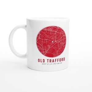 Manufaktur Old Trafford Map Drucke Tassen Kaffee Tee | Man U Print Red Devils Erinnerungsstücke Geschenk Papa Vatertag Opa Fan