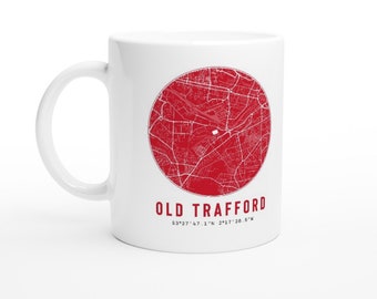 Tazas, café, té, impresiones del mapa de Manchester Old Trafford, impresiones del Man U, recuerdos de los Red Devils, regalo para papá, día del padre, abuelo, fanático