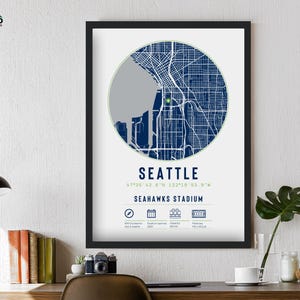 Setattle Seahawks Stadion Karte Einzigartiges gerahmtes Geschenk | Für Ihn Dad Brother Opa Onkel American Football Poster Dekoration