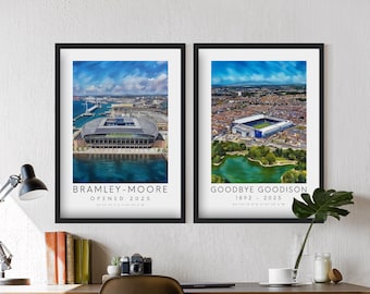 Bramley-Moore & Goodison 1892–2025 Stadium Art Painting Prints | Frames Available | Poster Impressionist Set of 2 or Individual | Gift Dad