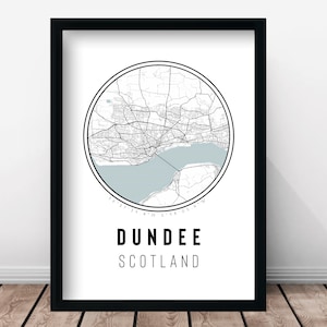 Dundee detailreiche minimalistische Stadt Karte Print & Rahmen | Schenken Sie Ihm Ihr Schwarz Weiß Grau Traveller Wohnkultur England UK Design Urlaub