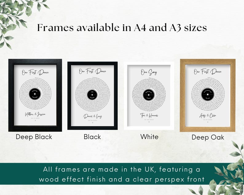 Personalised Vinyl Lyric Anniversary Wedding Print Frame & Gift | Our First Dance Song Couples Custom Text Lyrics Decor For Her Girlfriend