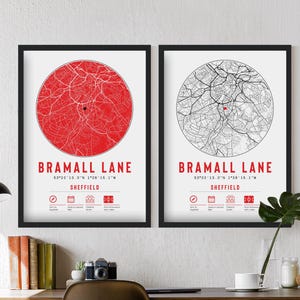 Impressions et cadres de carte minimalistes Sheffield United Bramall Lane |  Décoration cadeau The Blades Art pour papa, souvenirs mémorables, pour grand-père, oncle et frère, football