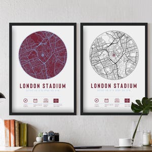 West Ham London Stadium Minimalistische stadionkaart print en lijst | Cadeau Decoratie Vader Opa Oom Broer Voetbalfan Voor Hem United Christmas
