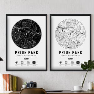 Cadres et impressions de carte minimalistes du parc des fiertés du comté de Derby | Cadeau souvenir des Rams papa frère oncle grand-père stade de football pour lui
