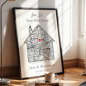 Mappa della nuova casa personalizzata, stampa e cornice, regalo/decorazione, posizione del sistema operativo, poster, indirizzo, inaugurazione della casa, regalo di trasloco, casa