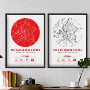 Wrexham AFC The Racecourse Ground Minimalist Map Prints & Frames | Gift Decor Football F.C. FC Dad Granddad Brother Memorabilia Art Stadium