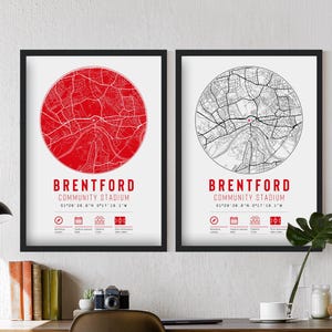 Brentford Community Stadium Minimalist Map Prints & Frames | Gift Decor Football F.C. FC Dad Granddad Brother Uncle