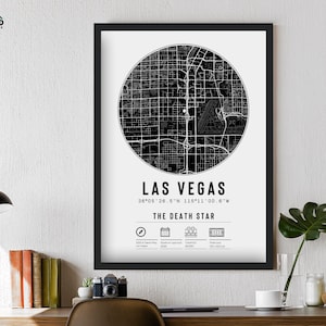 Carte du stade Las Vegas Raiders, impression de l'étoile de la mort, cadeau encadré unique | Pour lui, papa, frère, grand-père, oncle, affiche de football américain déco