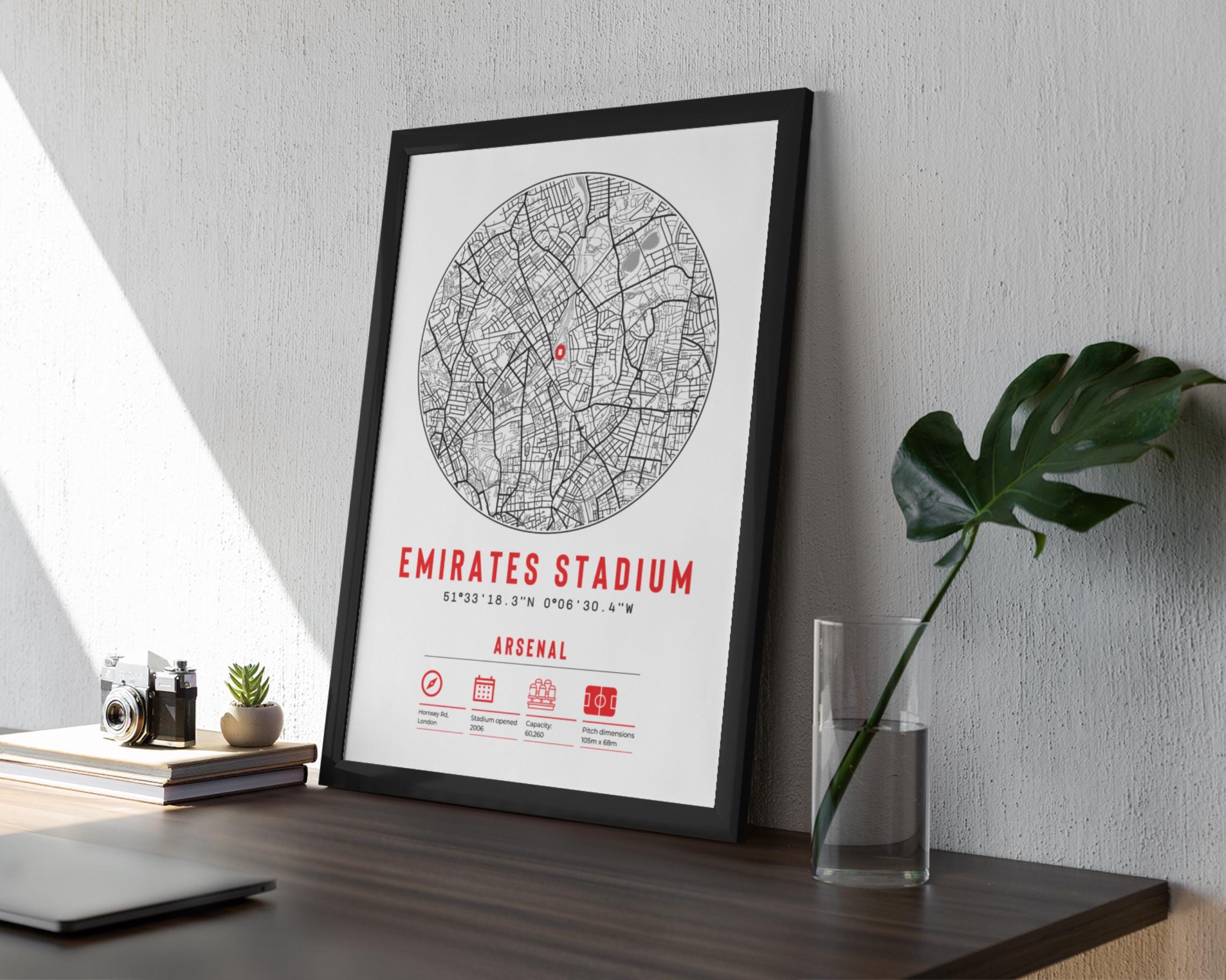 Arsenal Emirates Stadium Minimalist Map Prints & Frames | Gunners Gift ...