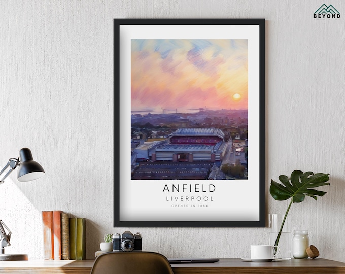 Liverpool Anfield Stadium Art Print | Gift Decor Impressionist Painting Frame Poster Dad Brother Uncle Granddad Red White The Reds Poster FC