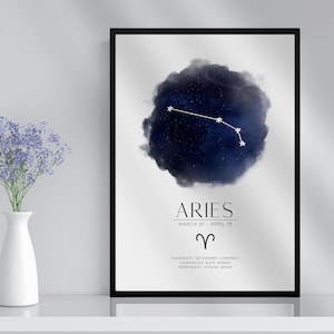 Widder Sternzeichen Konstellation Print & Rahmen Geschenk | Astronomie Astrologie Sternzeichen Sterne Kunst Wanddekor für sie ihn ihn Freund Freundin Boho