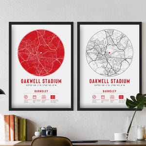 Barnsley FC Oakwell Stadium Mappa minimalista Stampe e cornici /The Tykes Memorabilia Regalo Papà Nonno Zio Fratello Per Lui Lei Tifoso di calcio