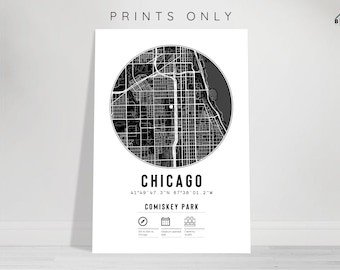 Chicago White Sox Comiskey Park Guaranteed Rate Field Minimalist Map Prints | Baseball MLB Gift Dad Son Sports Art Poster Memorabilia Cave