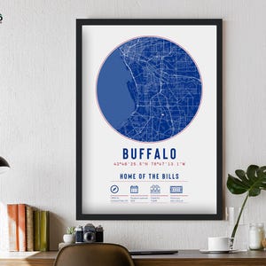 Cadeau encadré avec impression de carte unique du stade Buffalo Bills | Pour lui, papa, frère, grand-père, oncle, affiche de football américain, décoration élégante