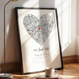 Custom Heart Map Print & Frame Gift For Couple | Where it all began First Met It Started Date Boyfriend Girlfriend Anniversary Wife Husband