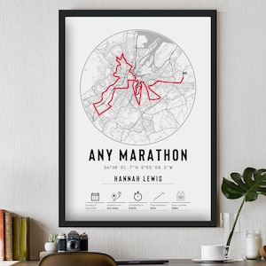 Any Marathon Route Map | Personalised Finishers 2026 Print Runner | Frames Available | Running Course