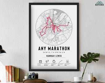 Any Marathon Route Map | Personalised Finishers 2026 Print Runner | Frames Available | Running Course