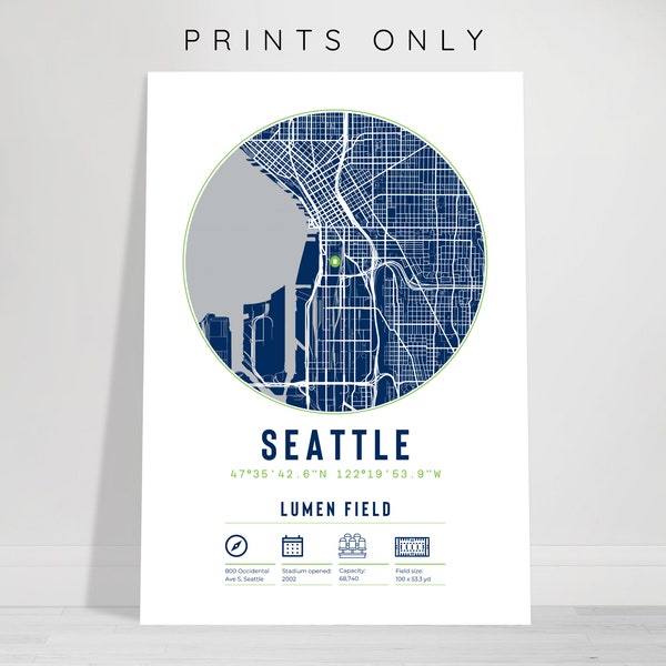 Seattle Seahawks Lumen Field Minimalist Map Prints | 'Hawks Football Gift Dad Brother Son Uncle Sports Art Poster Memorabilia