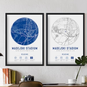 de lecture de cartes et cadres minimalistes du stade FC Madejski | Les Royals F.C. Cadeau décoration papa souvenirs grand-père oncle frère football