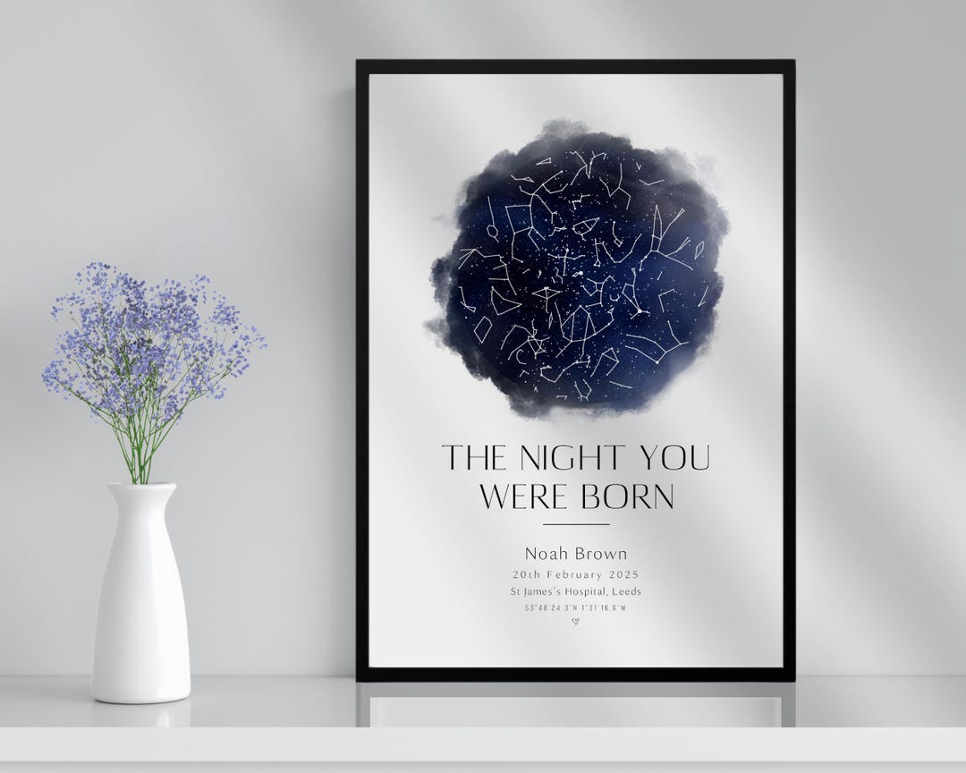 The Night You Were Born Night Sky Star Map Personalised Print & Frame ...