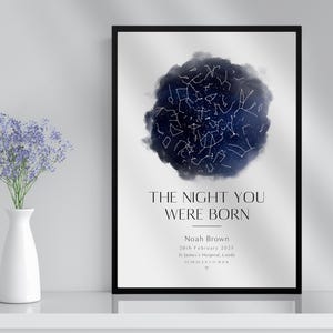 The Night You Were Born Night Sky sterrenkaart gepersonaliseerde print en lijst cadeau | Pasgeboren babykamerdecoratie cadeau voor nieuwe ouders Kunst aandenken