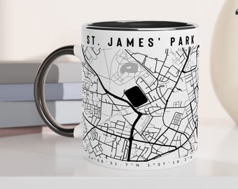 Taza de café o té con el mapa de St. James' Park del Newcastle United, 11 oz, 15 oz, cerámica, regalo de fútbol para él, para ella, para San Valentín, para el amigo secreto exclusivo, para la oficina
