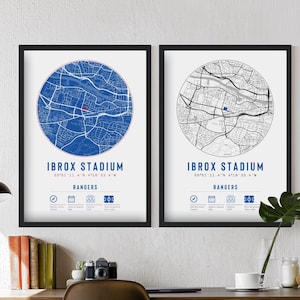 Rangers Ibrox Stadion Minimalistische Karte Prints & Rahmen | Geschenk Dekor Fußball F.C. FC Papa Opa Bruder Onkel Papa Gers