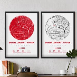 Salford Red Devils Community Stadion Karte Drucke & Rahmen Einzigartiges Geschenk | Für Ihn Poster Weihnachten für Männer mit direkter Stickerei