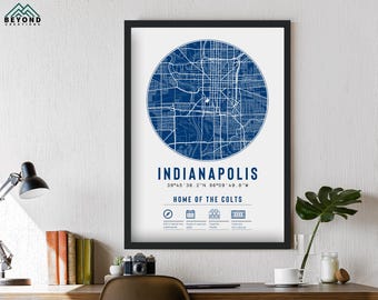 Indianapolis Colts Stadion Karte Einzigartiges gerahmtes Geschenk | Für Ihn Dad Brother Opa Onkel American Football Poster Dekoration
