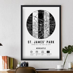 Newcastle St. James' Park minimalistische kaartafdruk en lijst cadeau | Football United Decor Zoon Broer Vader Opa Opa Zoon