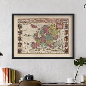 Vintage kaart van Europa 1617 Evropa Recens Descripta | Schilderij kunst print woondecoratie cadeau poster voor hem vader Willem J. Blaeu antiek