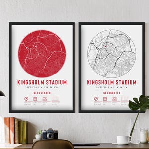 Gloucester Bulldog Kingsholm Stadion Karte Drucke & Rahmen Einzigartiges Geschenk | Dekor Dad Opa Onkel Brother Sohn Union Für Ihn Poster Weihnachten RFC