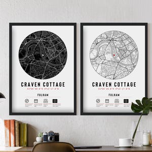 Impressions de carte et cadres minimalistes de Fulham FC Craven Cottage | Cadeau Papa Frère Oncle Grand-père Stade de football Les Blancs pour lui