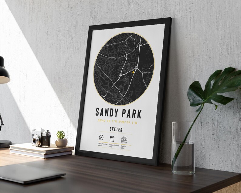 Exeter Chiefs Sandy Park Stadium Map Prints & Frame Unique Gift | Rugby ...
